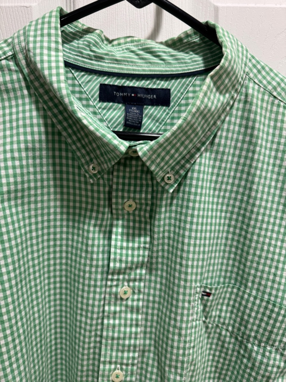 Tommy Hilfiger Green and White Gingham Button-Down Shirt